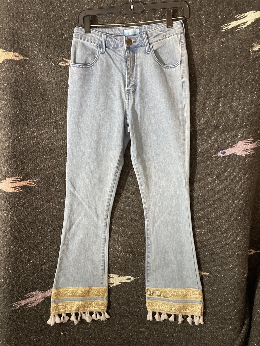 Show Me Your Mumu Miramar High-Waist Boyfriend Jeans Tassel Straight Leg 26